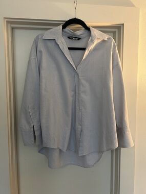Zara Blue & White Pinstripe Oversized Button-Down Shirt